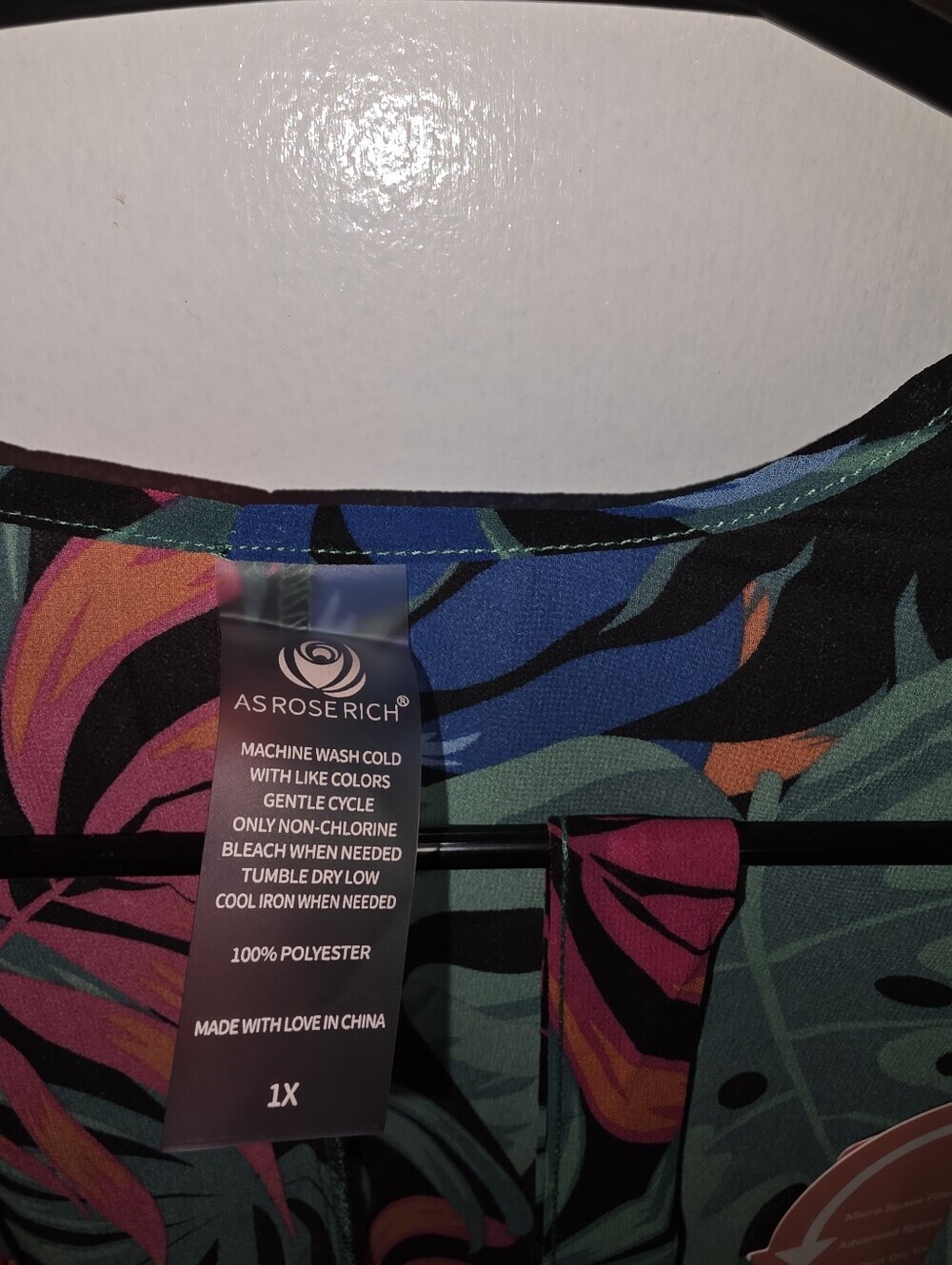 AS Rose Rich Tropical Leaf Print Swim Cover Black Green Blue Coral Size 3X - Picture 2 of 3